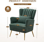 Fabric Accent Living Room Arm Chair with Pillow & Golden Legs, 8.5" Thick Cushion, Mid Century Modern Wingback Chairs Upholstered Comfy Sofa Armchair for Reading Room/Bedroom, Green