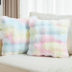 FUTEI Rainbow Decorative Throw Pillow Covers 20x20 Inch Set of 2,Soft Fuzzy Faux Rabbit Fur Cushion Covers with Raised Texture,Neutral Boho Home Decor for Couch Bed Living Room