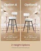 VASAGLE 360° Swivel Bar Stools Set of 2, Bar Height Bar Stools with Back, Boucle Fabric, Contemporary Modern, 30.1 Inch Tall, Kitchen and Home Bar, Cloud White ULBC131W01V1
