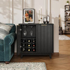 Fluted Coffee Bar Cabinet with Storage, Modern Sideboard Buffet Cabinet with Removable Wine Rack, Drawer, Adjustable Shelf, Black Liquor Cabinets for Living Room, Dining Room, Kitchen, Entryway