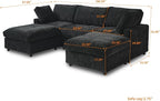 Cloud Couch Modular Sectional Sofa,100.5" U Shaped Couch, Oversized Convertible Wide Seater,3 Seater with 2 Ottomans for Living Room Set, Covers Washable&,Black