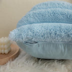 Neelvin Blue Faux Fur Cozy Soft Striped Decorative Throw Pillow Covers 22x22 inch Set of 2,Velvet Pillowcase Cushion Case for Sofa Couch