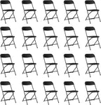 20 Pack Black Plastic Folding Chairs, Portable Party Chairs, Stackable Commercial Seats with Steel Frame for Home Office Wedding Party Indoor Outdoor Events Chairs, 350lbs Capacity