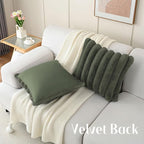 FUTEI Olive Green Decorative Throw Pillow Covers 26x26 Inch Set of 2, Square Soft Faux Rabbit Fur Big Striped Pillow Sham,Home Decor for Couch Sofa Bed Living Room