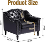 LEVNARY Chesterfield Chair Leather, Upholstered Sofa Chair with High Back, Mid-Century Modern Armchair with Solid Wood Legs, Single Couches for Living Room (Black)