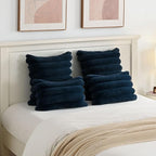 FUTEI Navy Blue Decorative Throw Pillow Covers 20x20 Inch Set of 2, Square Soft Faux Rabbit Fur Thick Striped Cushion Cover,Winter Home Decor for Couch Bed Living Room