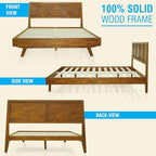 Acacia Harmony King Platform Bed Frame – Solid Rubber Wood, Caramel Finish, Mid-Century Modern Design, Unique Circular Wood Grain, 800lbs Capacity, No Box Spring Needed, Easy Assembly