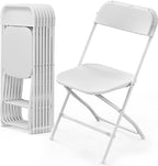 VINGLI 8 Pack White Plastic Folding Chair, Indoor Outdoor Portable Stackable Commercial Seat with Steel Frame 350lb. Capacity for Events Office Wedding Party Picnic Kitchen Dining