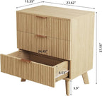 Fluted 3 Drawer Dressers, Modern Closet Dressers Chest of Drawers, Wood Storage Dresser Chest of Drawers Organizer for Bedroom Living Room Hallway Closet(Natural)