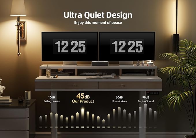 Claiks Standing Desk with Drawers, Electric Adjustable Standing Desk Adjustable Height, Sit Stand Up Desks with Storage Shelves & Wheels, 48 Inch White