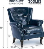 MOJAY PU Leather Accent Chair, Mid-Century Modern Armchair Living Room Club Chair with Tufted Button & Rivet Trim, Upholstered Sofa Chair with Sturdy Wood Legs for Bedroom (Navy)