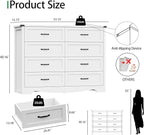 Dresser for Bedroom with 8 Drawers, 54" Wide Wood Chest of Drawers with Deep Drawers & Mental Handle, Modern Dresser TV Stand, Wooden Closet Storage Organizer for Living Room, Hallway, Entryway, White