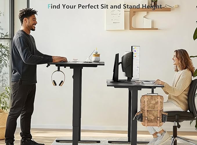 55 x 24 inch Electric Standing Desk Adjustable Height with 4 Wheels, 4 Memory Height Settings, 2 Headphone Hook, Home Office Desk, Splice Board Black