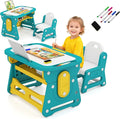 INFANS Kids Adjustable Table & Chair Set with Drawing Board for 3+, Toddler Activity Desk for Drawing with Storage Shelf, Non-Slip Pads, Watercolor Pens & Eraser, Indoor Art/Study Furniture (Green)