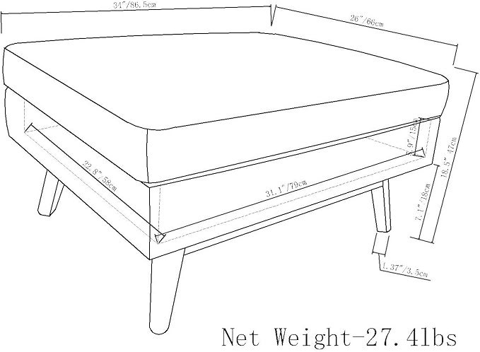 SIMPLIHOME Owen 34 inch Wide Mid Century Modern Rectangle Coffee Table Storage Ottoman in Distressed Dark Blue Vegan Faux Leather, Assembled, for the Living Room, Entryway and Family Room