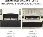 AMERLIFE California King Size Platform Bed Frame, Velvet Upholstered Bed with Deep Button Tufted & Nailhead Trim Wingback Headboard/No Box Spring Needed,Black