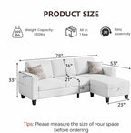 Sectional Sofa and Couches for Living Room, 78'' White 3 Seat L-Shaped Couch with Movable Ottoman, Comfy Velvet Convertible Sectionals Sofas with Chaise for Apartment, Office, Small Space