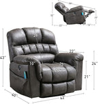 Bonzy Home Power Lift Chairs Recliner for Elderly, Electric Recliner Chair with Heat and Massage, 24" Wide Seat for Big People, Comfortable Backrest, Faux Leather, USB Charging Ports, Grey