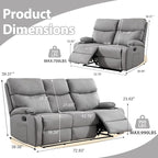 Manual Recliner Sofa Set Anti-Scratch 3 Seats Reclining, Sofa Couches with Side Pocket and Cupholders Wall Hugger Leather Couch for RV Living Room Home Theater Bedroom Apartment