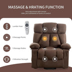 Oversized Power Lift Recliner Chair for Elderly, Big and Tall Lift Chair with Massage and Heat for Living Room, Fabric Electric Recliner Chairs with 4 Side Pockets, USB Charge Port,Brown