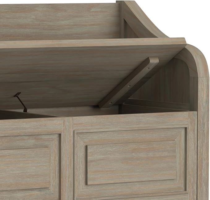 SIMPLIHOME Connaught SOLID WOOD 42 inch Wide Traditional Entryway Storage Bench in Distressed Grey for the Living Room, Entryway and Family Room