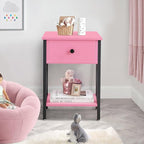 VECELO End Tables, Modern Nightstand with Drawer & Shelf, Night Stand for Bedroom Living Room,Industrial Metal Frame