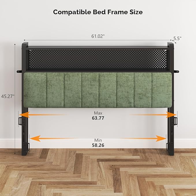 VINGLI Queen Size Headboard Only, Adjustable Upholstered Headboard with 2 Tier Shelves and Pegboard with Charging Stations and LED Lights, Modern Bed Headboard with Storage for Bedroom Decor