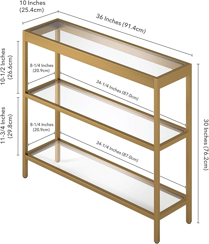 Henn&Hart 36" Wide Rectangular Console Table in Brass, Entryway Table, Accent Table for Living Room, Hallway