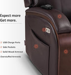 MCombo Power Lift Recliner Chair Sofa with Massage and Heat, Adjustable Headrest for Elderly People, Solid Wood Armrest, USB Ports, Side Pockets, Faux Leather 7917 (Dark Brown, Medium)