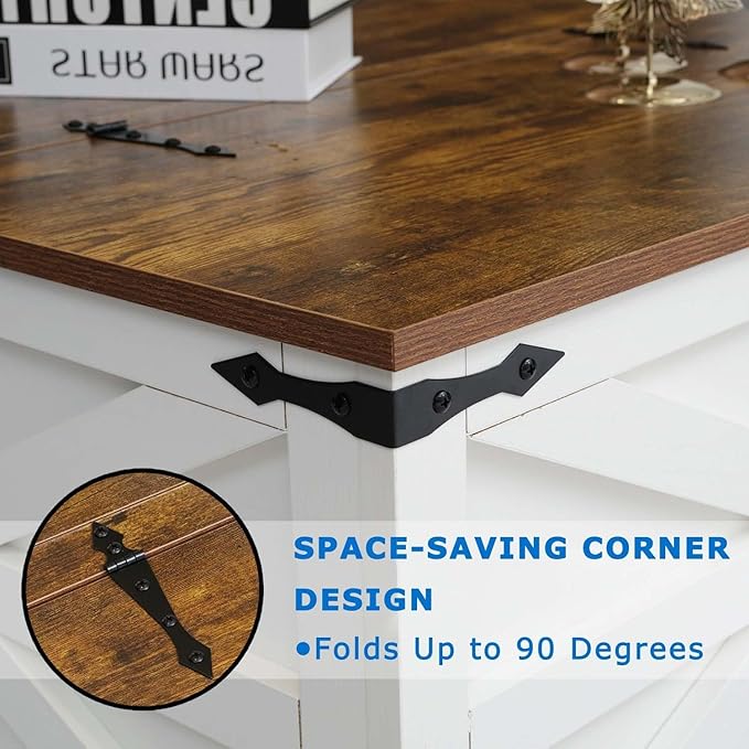 Farmhouse Coffee Table Set of 3, 1 Lift Top Coffee Table with Sliding Barn Doors and 2 End Tables with Charging Station, Living Room Table Set for Home Office, White