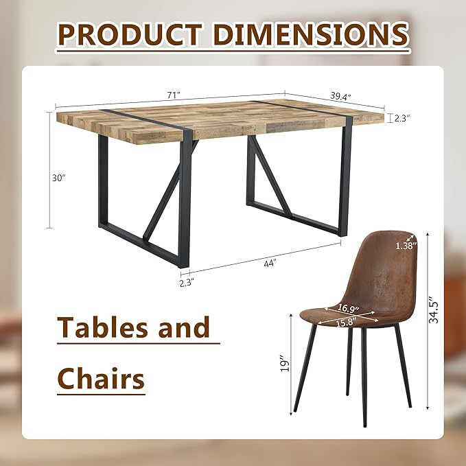 9 Piece Dining Table Set，Dining Room Table Set for 8，71'' Kitchen Table and PU Leather Chairs Set of 8，8 Chair Dining Table Set for Kitchen Dining Room