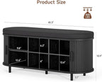 ONBRILL 43" Shoe Bench with Storage, Fluted Shoe Storage Bench with Cushion, Sliding Door and Adjustable Shelf, for Entryway, Hallway, Living Room (Black)