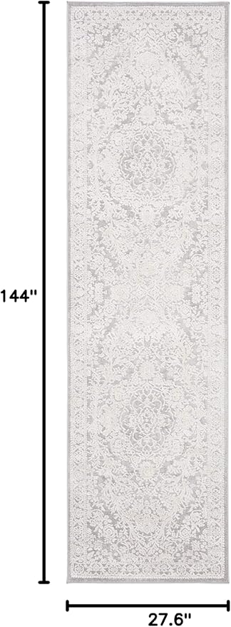 SAFAVIEH Reflection Collection Runner Rug - 2'3" x 12', Light Grey & Cream, Non-Shedding & Easy Cleaning, Ideal for Living Room, Bedroom (RFT668G)