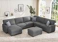 Wanderwell Oversized Modular Sectional Sofa, 8-Seater U Shaped Couches with Movable Ottoman,Corduroy Sectional Couch with Wide and Deep Seats Suitable for Living Room,Bedroom,Apartment (Grey, U-8)
