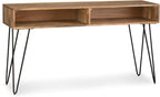 SIMPLIHOME Hunter Console Table - 55 Inch Wide Solid Mango Wood and Metal Sofa Table in Natural, Industrial Storage Table for Entryway or Living Room with 2 Open Cubbies and Black Hairpin Legs