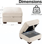 TEKAMON 27.5" Storage Ottoman, Square Footrest with Sponge Padded Seat, Chenille Fabric Step Stool for Sofa, Bedroom, Living Room, Entryway, Modern Change Shoes Stool, Wood Legs, (Beige)