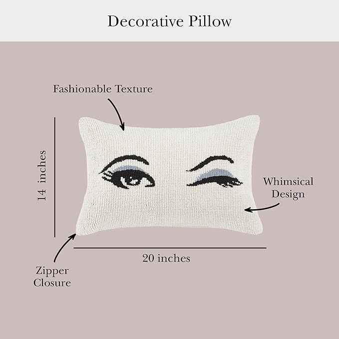 kate spade new york Wink Decorative Pillow, 14" x 20" Throw Pillow for Bed or Sofa, Textured Cotton and Polyester Blend Cover, White
