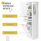 Tall Storage Cabinet, Multi-Use Bathroom Floor Freestanding Storage Cabinet with One Drawer, Adjustable Shelf, and One Tilt-Out Compartment for Bathroom, Office, Living Room, White