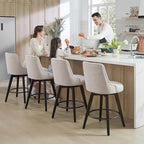 Watson & Whitely Modern Swivel Bar Stools, Performance Fabric Upholstered Counter Height Bar Stools with Back, Solid Wood Legs, 26" H Seat, Set of 2, Linen