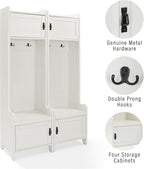 Crosley Furniture Fremont 2-Piece Hall Tree Entryway Set with Storage Cabinets and Coat Rack Hooks, Distressed White