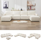 143.8" Modular Sectional Sofa Modern Chenille U-Shaped Couch with Thickened Seat Cushions, Easy Assembly, Upholstered 6 Seater Couch with 2 Movable Ottomans for Living Room, White