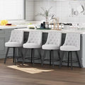 MINCETA Set of 4 Upholstered Bar Stools - 26 Inch Swivel Counter Height Stools with Low Tufted Back, Footrest & Performance Fabric - Round Seat for Kitchen Island & Home Bar Gray and Beige