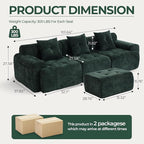 101.65” Modular Sectional Couch for Living Room, Modren L-Shape Cloud Sectional 3-Seater Sofa with Movable Ottoman, Woven Texture Upholstery Boneless Couch, No Assembly, Green
