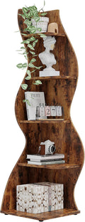 Tribesigns Corner Shelf, Rustic 5-Tier Wall Corner Bookshelf, Stylish Corner Small Bookcase Storage Rack Plant Stand with Unique Shape for Living Room, Home Office (1PC, Brown)