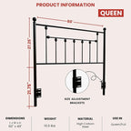Victorian Metal Headboards, Adjustable Height Iron Frame, Rustic Farmhouse Style, Elegant and Durable Design, Easy Assembly, Universal Fit for Kids & Adults, Queen Size, Black Finish