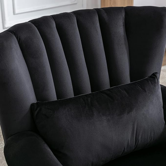 Accent Reading Arm Chairs Midcentury Modern Comfy Corner Sofa Chair, Wingback Waiting Room Club Chair with Tufted Back for Living Room/Bedroom/Reception Room, Velvet Black