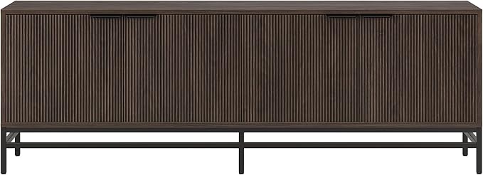 Henn&Hart Fluted TV Stand for TVs up to 78'' with 2 Storage Cabinets and Adjustable Shelves for Living Room, Family Room, or Office, Alder Brown