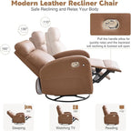 Swivel Rocker Recliner Chair, Manual Faux Leather Recliner, Glider Rocking Recliners 360°Swivel Nursery Reclining Chairs with Adjustable Headrest Highback for Living Room, Coffee