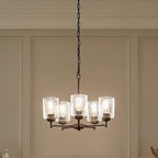 Kichler Winslow 19.75" Chandelier in Olde Bronze®, 5-Light Chandelier for Dining Room, Living Room, or Bedroom, Clear Seeded Glass, (19.75" W x 16" H), 44030OZ