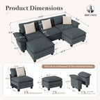 HERA'S HOUSE 124" Modular Sectional Sofa, Oversized U Shaped Couches for Living Room, Comfy Cloud Couch with Ottoman, 5-Seater Deep Seat Sofa with Throw Pillow, Chenille Blue